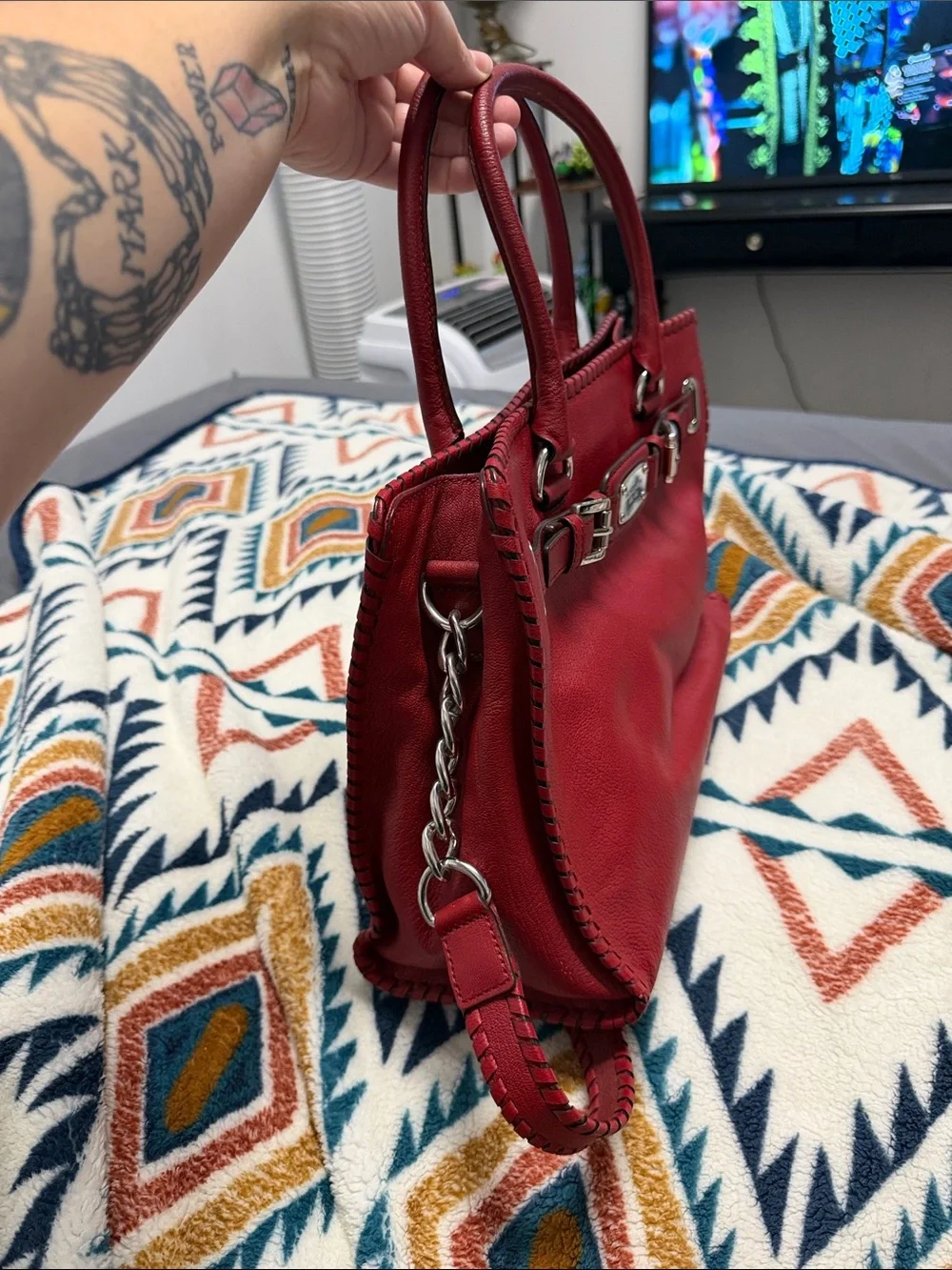 Michael Kors Red Leather Satchel with Removable Strap